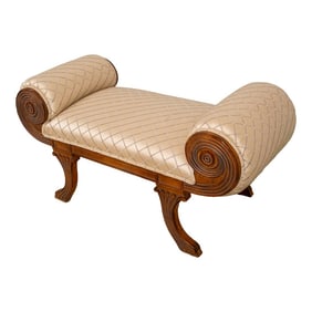 Grecian Regency Style Roll Arm Upholstered Bench
