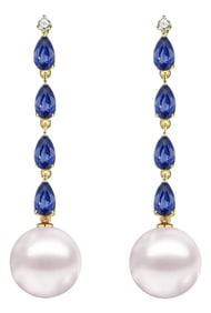 Nina Zhou 2.45ctw Sapphire Diamond and Pearl Convertible Drop Earrings in 14k Yellow Gold, a Pair