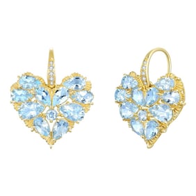 Nina Zhou Fantasy 5.15ctw Heart Aquamarine Diamond Drop Earrings in 14k Yellow Gold, A Pair