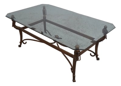 Regency Style Wrought Iron Glass Top Coffee Table