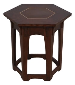 Stickley Mission Oak Hexagon Tile Top Table Tabouret