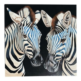 Zebra Oil Painting by P. Charles