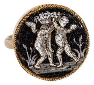 Antique Victorian Micro Mosaic Ring Cherubs 14k Yellow Gold Sz 9 Fine Jewelry