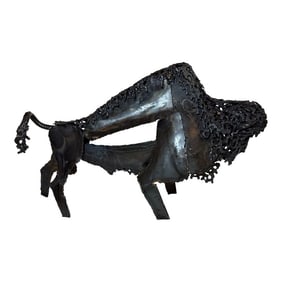 Brutalist Kinetic Large Bison Sculpture, 22 " Long