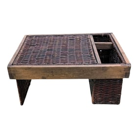 Vintage Rattan and Wood Utensil & Plate Caddy