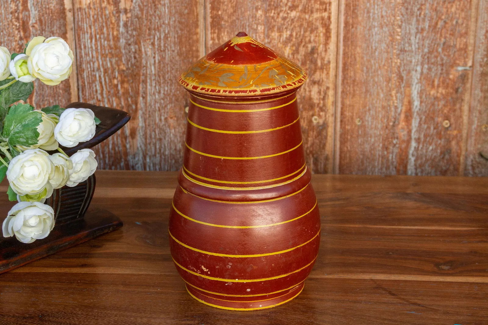 Shoni Polychrome Treen Lidded Pot - 2