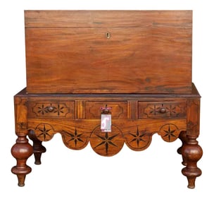 Antique Dutch Colonial Campaign Trunk on Stand