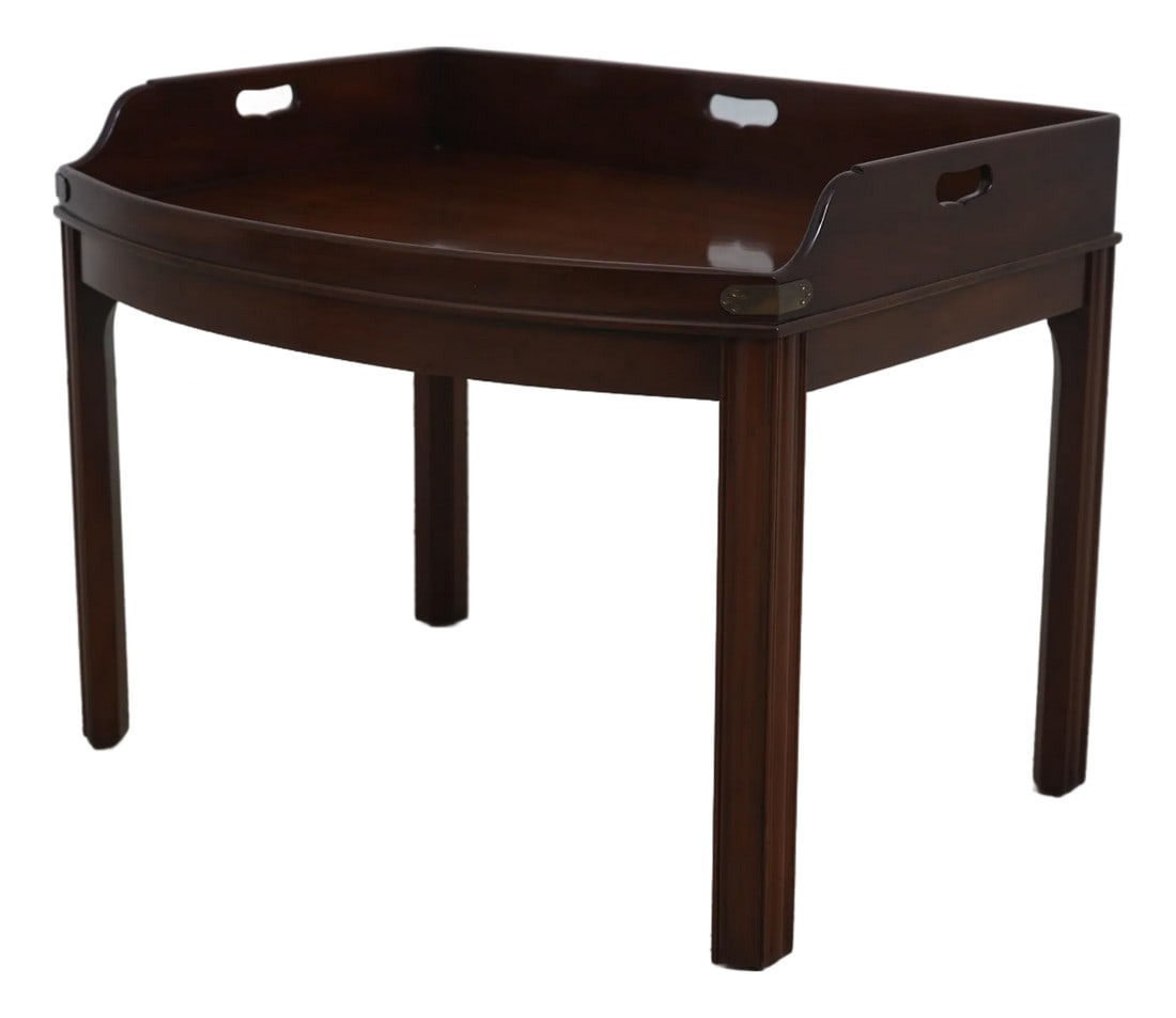 Kittinger Colonial Williamsburg Wa-1042 Mahogany Coffee Table: Age: Approx: 40 Years Old Details: Mahogany Wood Gallery Top High Quality Construction Rich High Sheen Finish 18 C. Design Chippendale Style Solid Brass Hardware Bow Front Offered @ Fraction Original