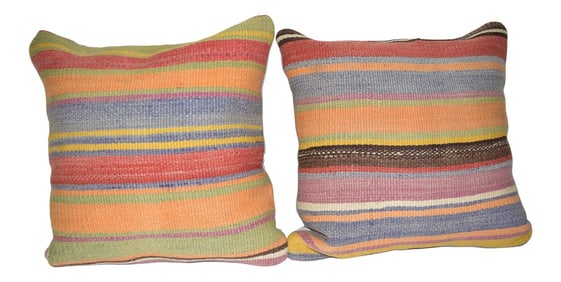 Striped Turkish Kilim Pillow Cover - Set of Two