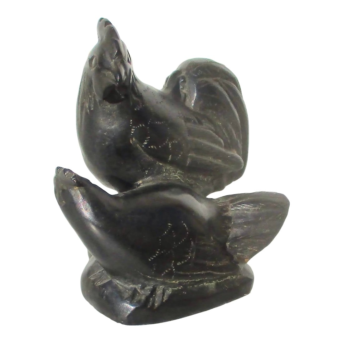 MCM Chinese Black Soapstone Rooster and Hen Carving (1 of 5)