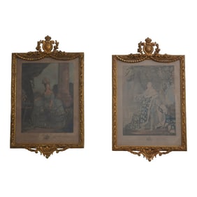 Pair Stunning Vintage French Royalty Framed Colored Engravings