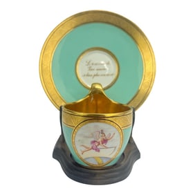 KPM Berlin Turquoise "Love Message" Cup & Saucer With Gilt, C. 1860–80