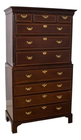 Antique 18th C. English Inlaid Mahogany 2 Piece Chest on Chest