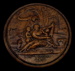 Early 19th Century French Carved Boxwood Snuff Box, "La Ste Famille"