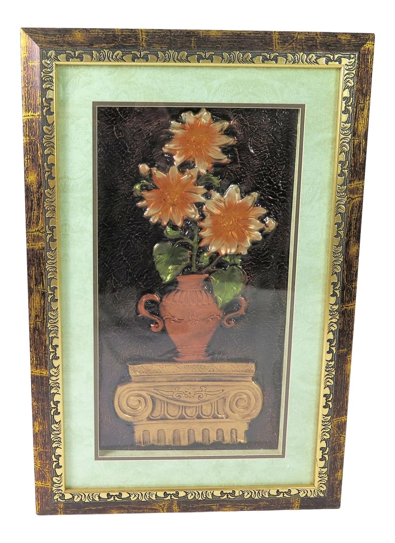 1970s Pressed Copper Flower Art, Framed