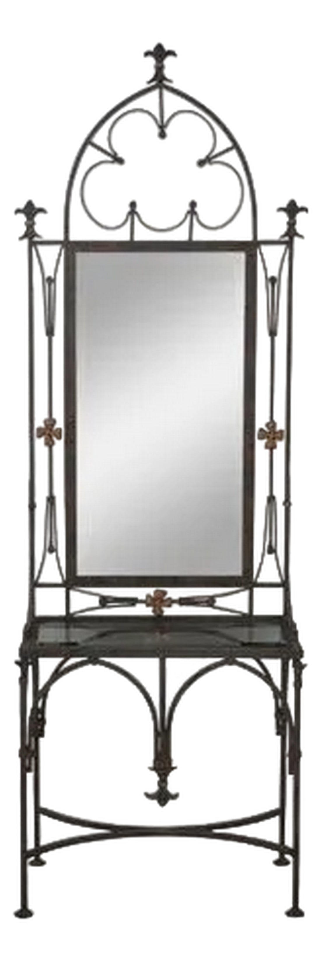 Labarge Wrought Iron Mirrored Hall Console: Age: Approx: 20 Years Old Details: Model LT2006 Beveled Glass Top Quality Construction Factory Distressed Finish on Iron Frame Offered @ Fraction Original Retail Cost Condition: Excellent Original Fin