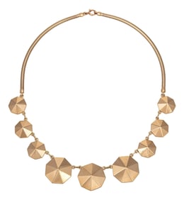 Retro Vintage Octagon Necklace 14k Yellow Gold 15" Choker Length Fine Jewelry