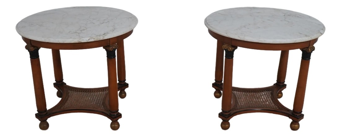 Pair French Empire Marble Top Round Lamp Tables (1 of 14)