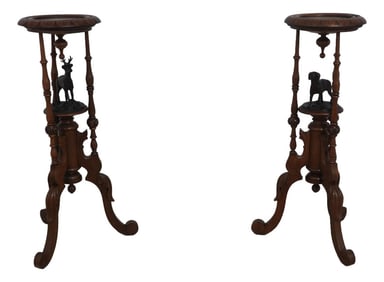Pair Victorian Carved Black Forrest Style Deer & Dog Stands