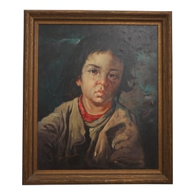 g.brugolin Vintage Oil Painting on Canvas of Crying Young Boy