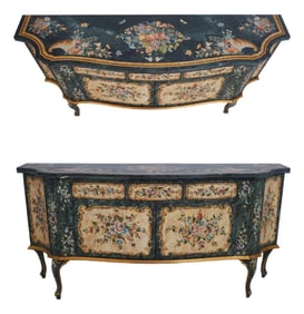 Venetian Marble Top Paint Decorated Console Sideboard