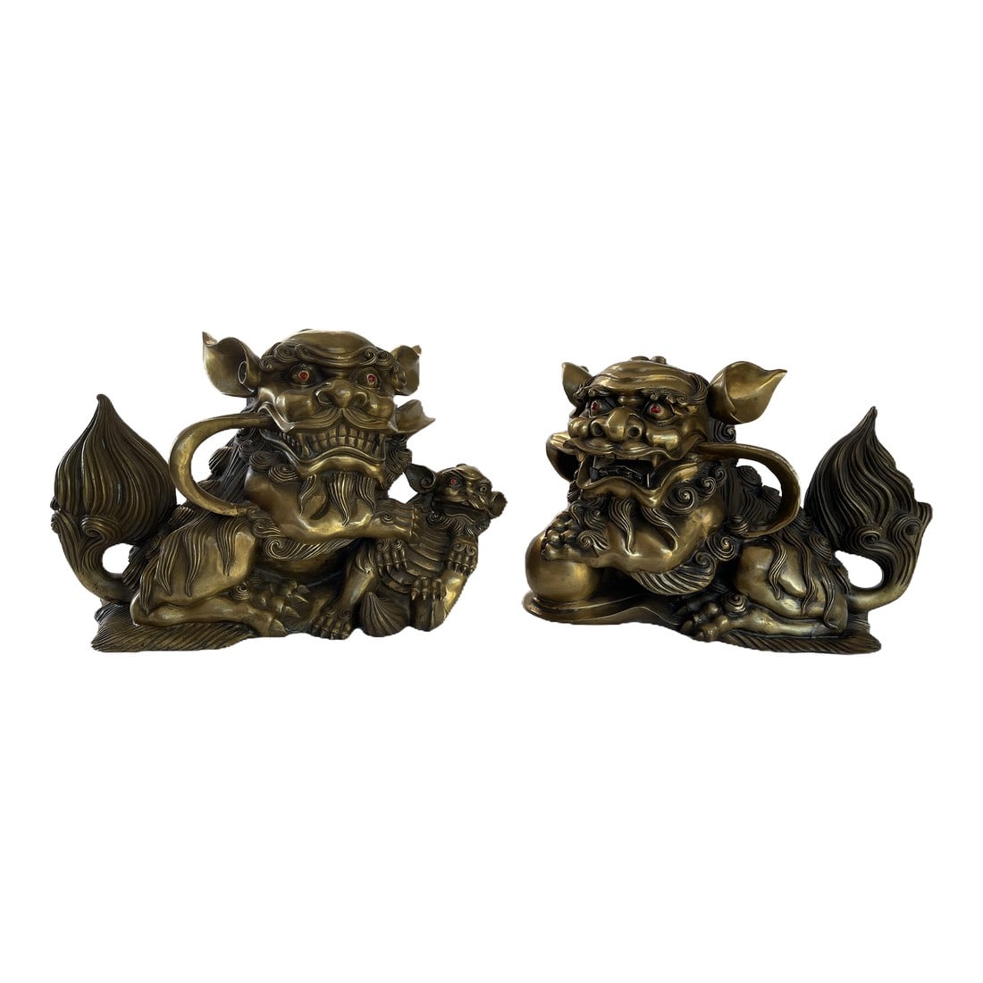 20th-Century Chinese Style Bronze Patinated Guardian Lions Sculpture Pair: Pair of Bronze Chinese Guardian Lions (Foo Dogs) "” Symbolic Protectors of Prosperity & Strength This distinguished pair of bronze Chinese Guardian Lions"”traditionally known as Tongshi"&#