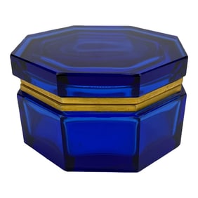 Murano or French Cobalt-Blue Octagonal Glass Casket, Ca. 1960–1980
