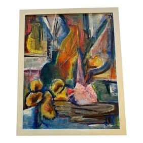 Mid 20th Century Framed Modern Abstract Impression Oil on Canvas Still Life Signed Hilborn