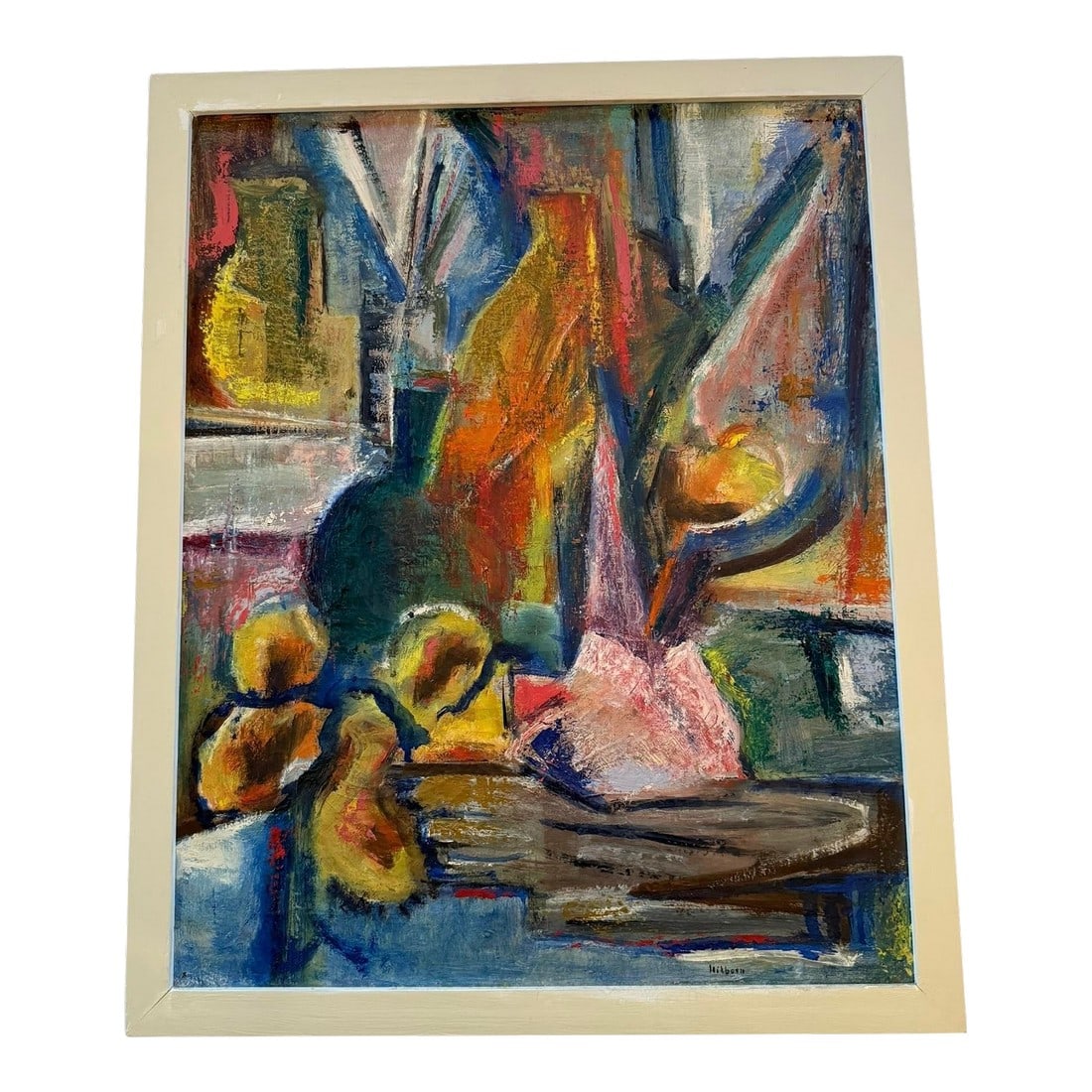 Mid 20th Century Framed Modern Abstract Impression Oil on Canvas Still Life Signed Hilborn (1 of 12)