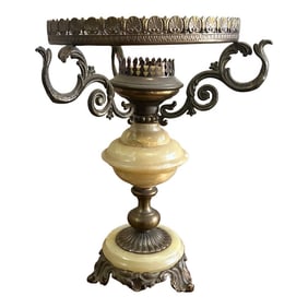 Vintage 1970s Brass and Marble Hurricane Lamp