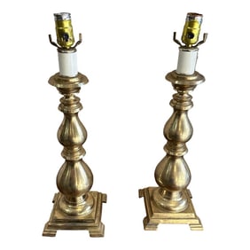 1970s Pair of Vintage Heavy Brass Table Lamps