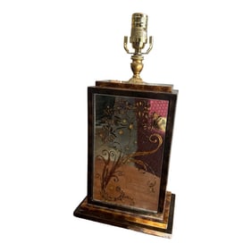 Vintage Mirrored and Wooden Box Table Lamp With Floral Accents