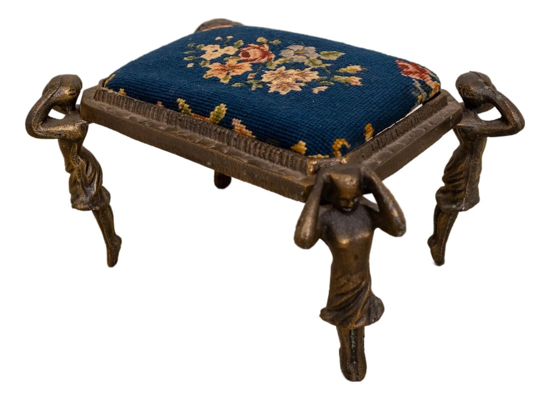 Art Nouveau Needlepoint Metal Base Stool (1 of 9)