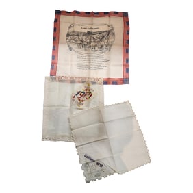 Set of 3 French Antique Handkerchiefs From Ww1