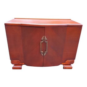 Vintage Art Deco Serpentine Front Bar Cabinet With Felt-Lined Drawers