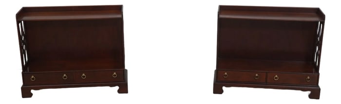 Pair Baker Chippendale Mahogany 1 Drawer Small Bookshelves