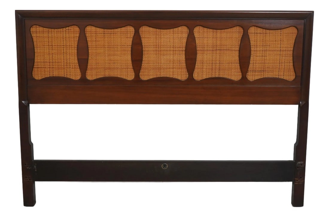 John Stuart Full Size Mid Century Modern Bed Headboard: Age: Approx: 60 Years Old Details: Modern Design Quality Construction Ready To Bolt To Your Existing Bedframe Cane Surface Panel Back Condition: Excellent Original Finish & Condition Size: 54w x 2.d x