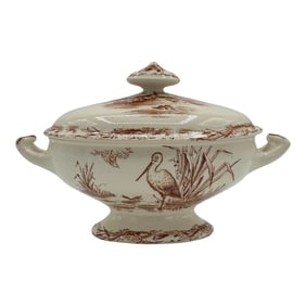 Antique 19th-Century T. Elsmore & Son Victorian 'Osborne' Transferware Covered Sauce Tureen –