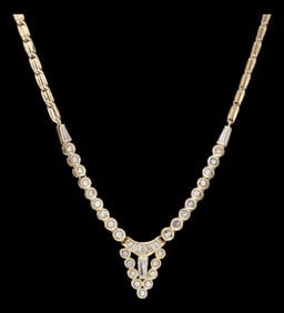 80s Vintage 0.75ct Diamond Necklace 18k Yellow Gold 16" Choker Estate Jewelry