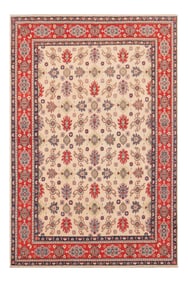 1990s 1990s Bohemian Kazak Ivory/Red Wool Rug