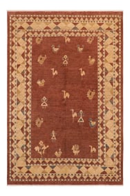 1980s Boho Chic Gabbeh Brown/Beige Wool Rug - 7'8" X 9'11"