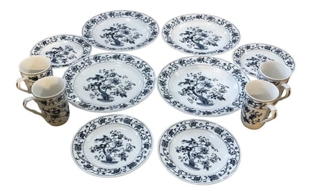 Vintage Nikko Ming Tree Blue China Set- 12 Pieces