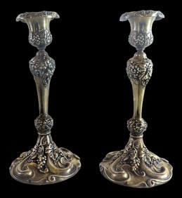 Antique Art Nouveau Silverplate Candle Sticks- a Pair