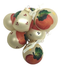 Vintage Hand Painted Glass Christmas Tree Ornaments - Set of 8