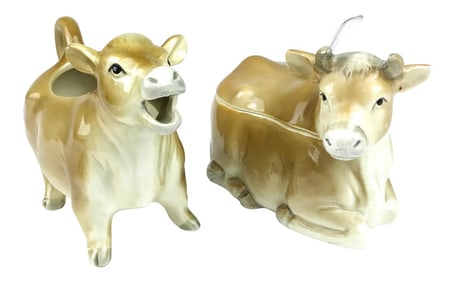 1982 Japan Otagiri Porcelain Cream and Sugar Cow Vessels