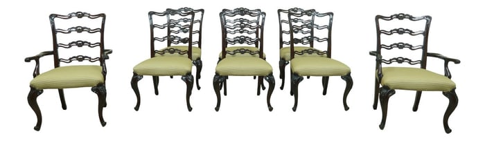 Set of 8 Georgian Mahogany Ribbon Back Dining Room Chairs