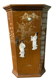 1950s Mid Century Asian Cabinet Carmel Color With Mother of Pearl Inlay