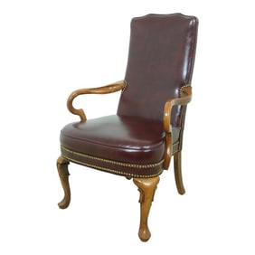 Burgundy Naugahyde Queen Anne Open Armchair