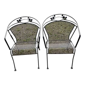 1960s Vintage Wrought Iron Patio Chairs in the Style of Russell Woodard - a Pair