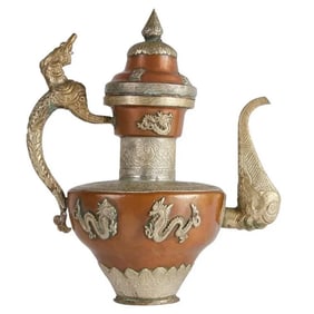 Vintage Silver And Copper Tea Pot